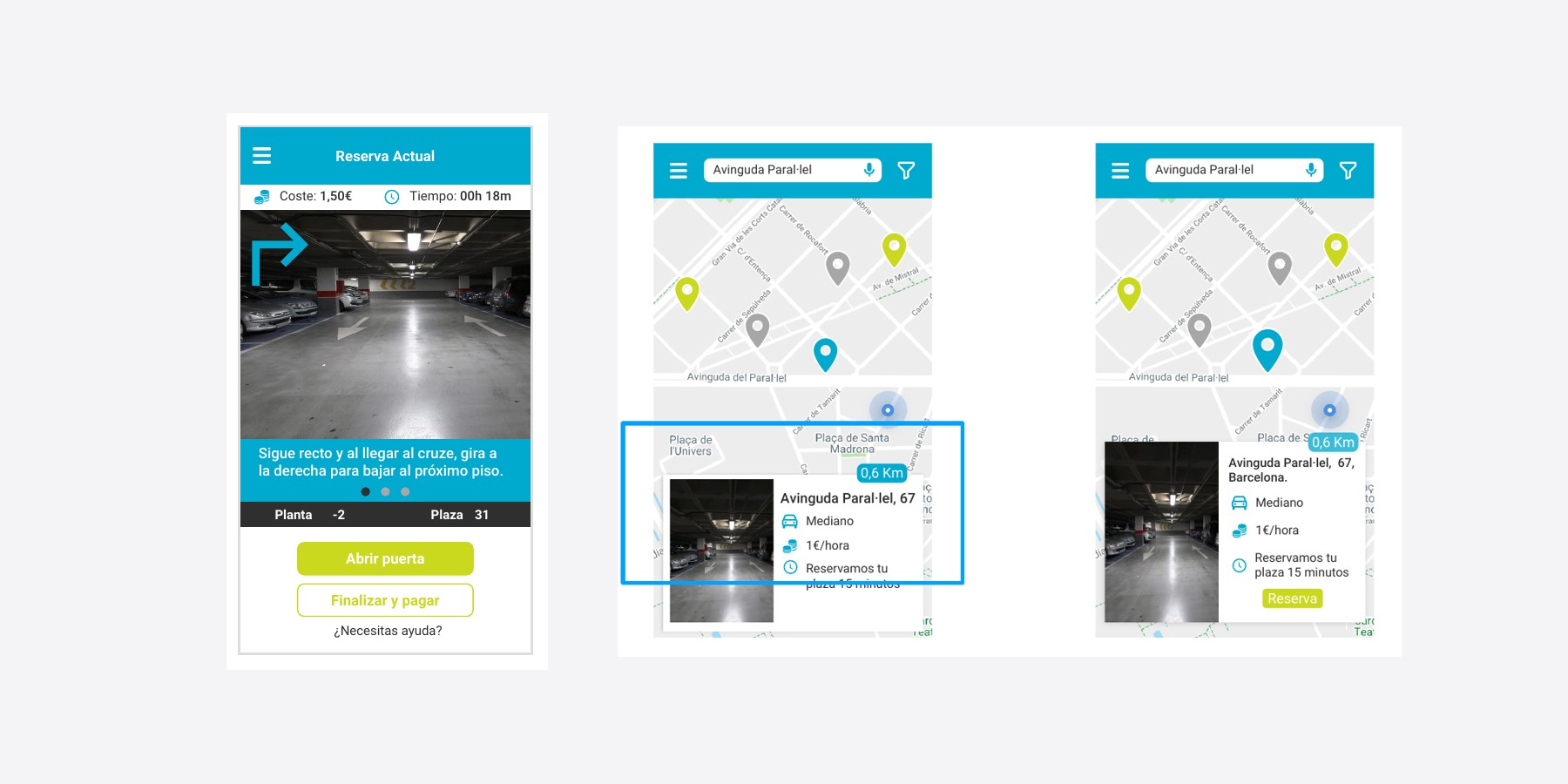 Got2Park redesign: booking and in-parking screens