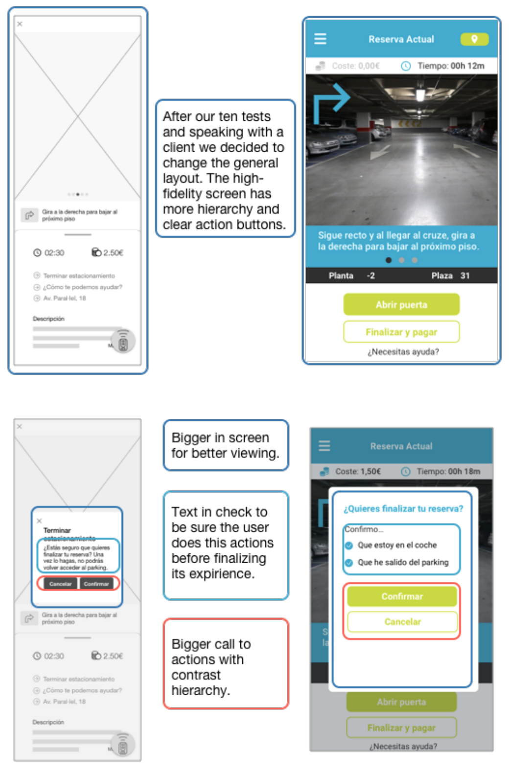 Mid-fidelity screens evolving into high fidelity