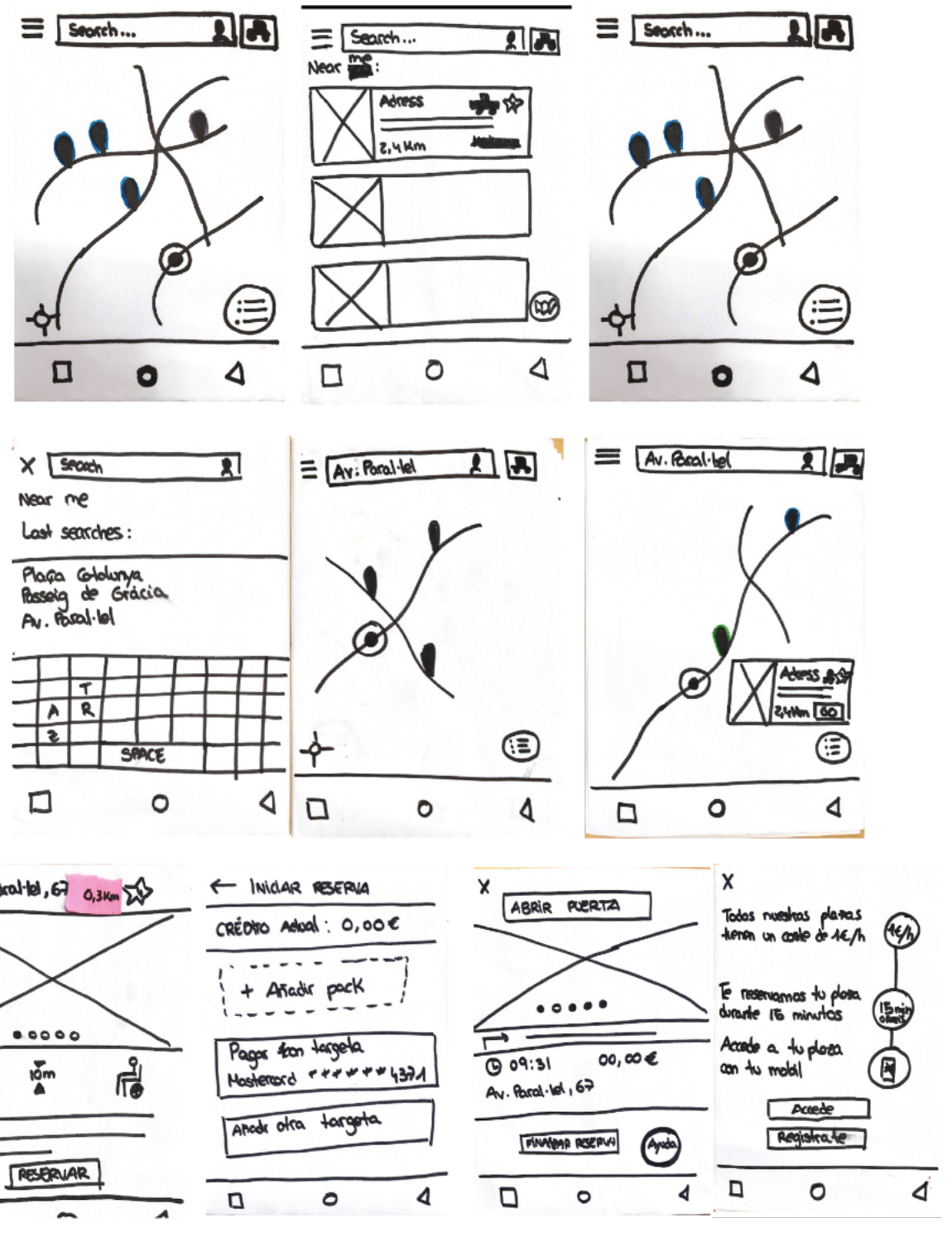 Paper prototype screens