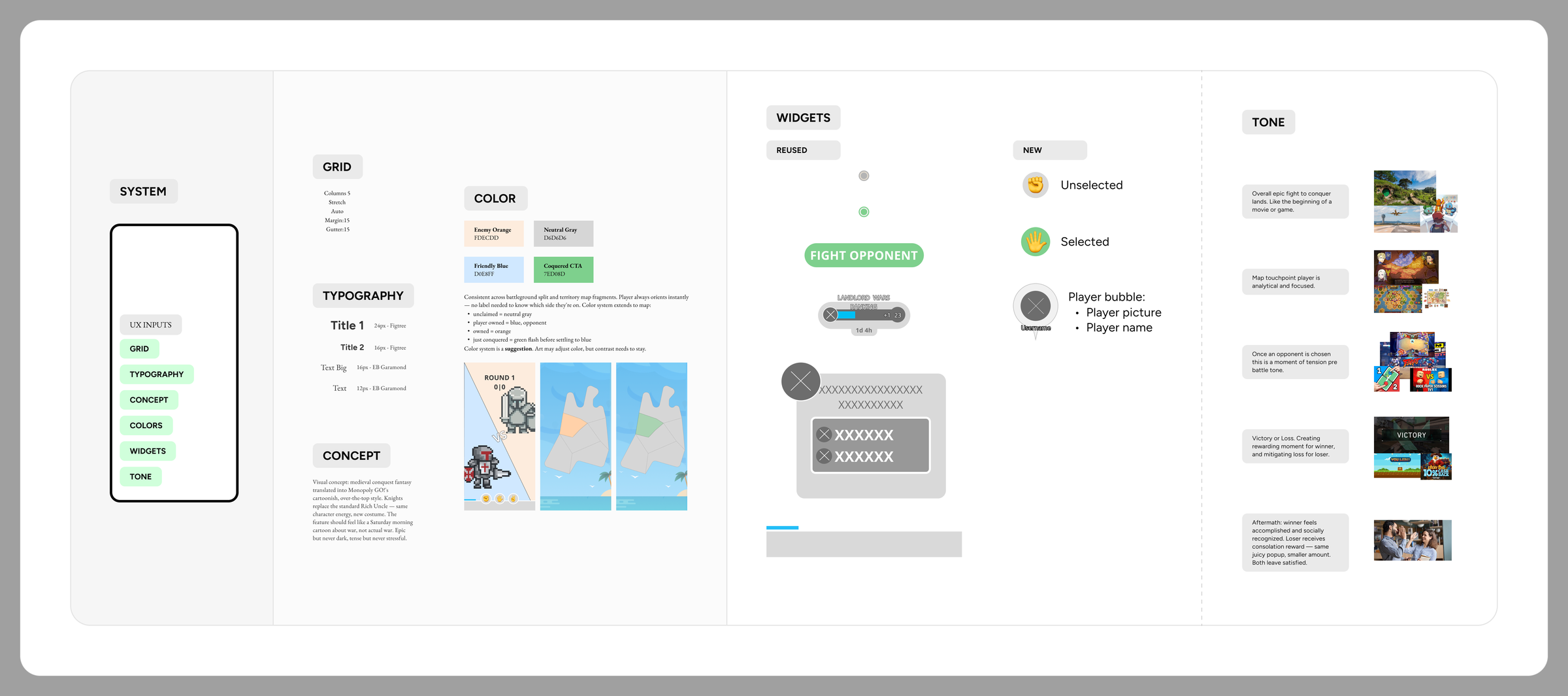Art guide: grid, typography, color language, widget inventory and tone references